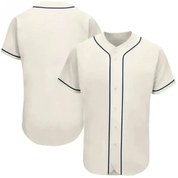 Blank Cream Baseball Jersey with Navy Stripes