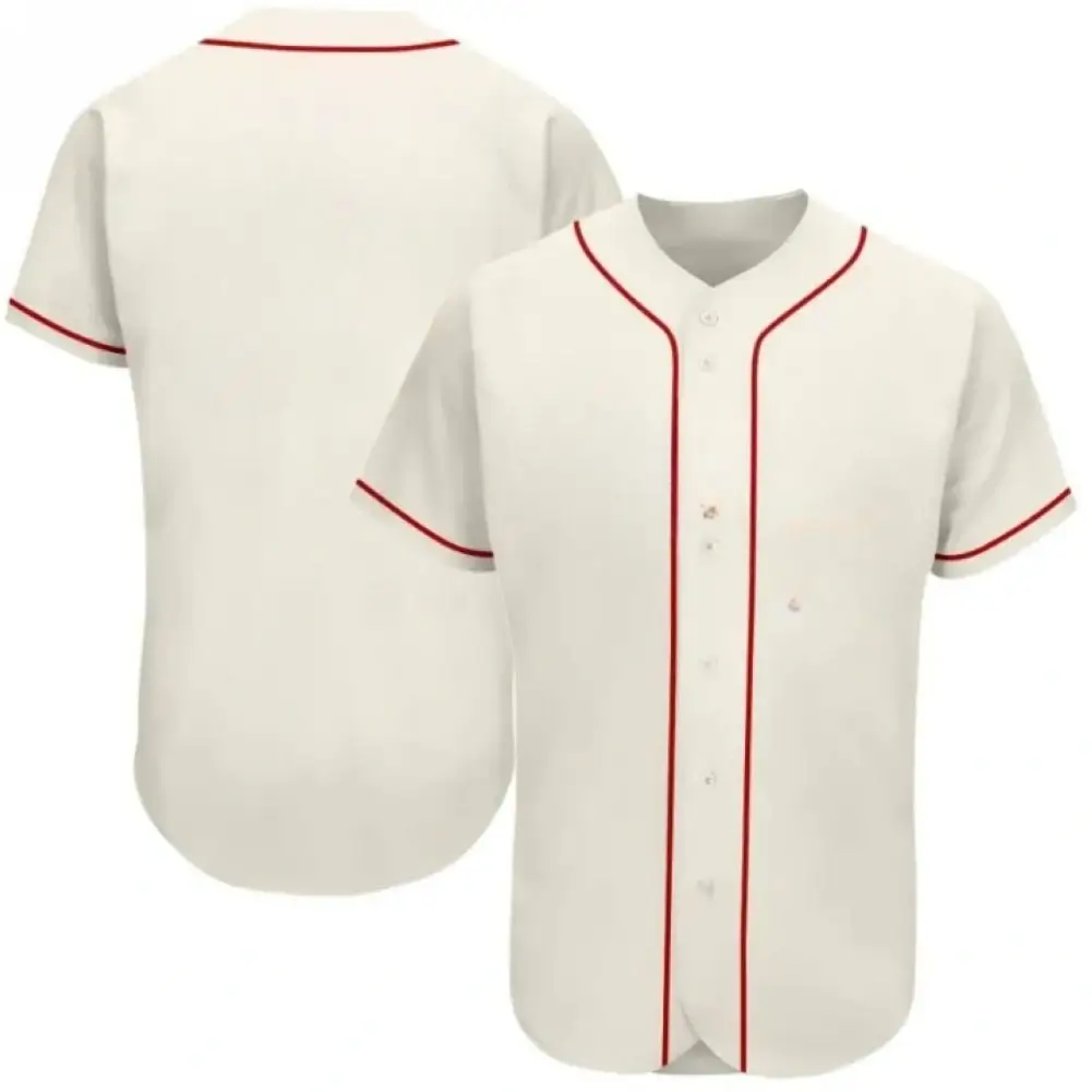 Blank Cream Baseball Jersey with Red Stripes