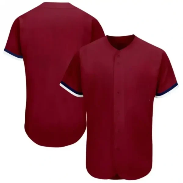 Blank Crimson Baseball Jersey with Navy White Stripes