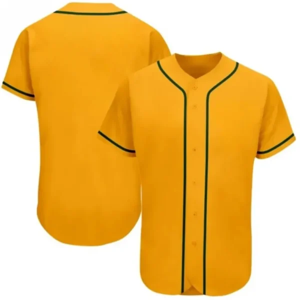 Blank Gold Baseball Jersey with Green Stripes