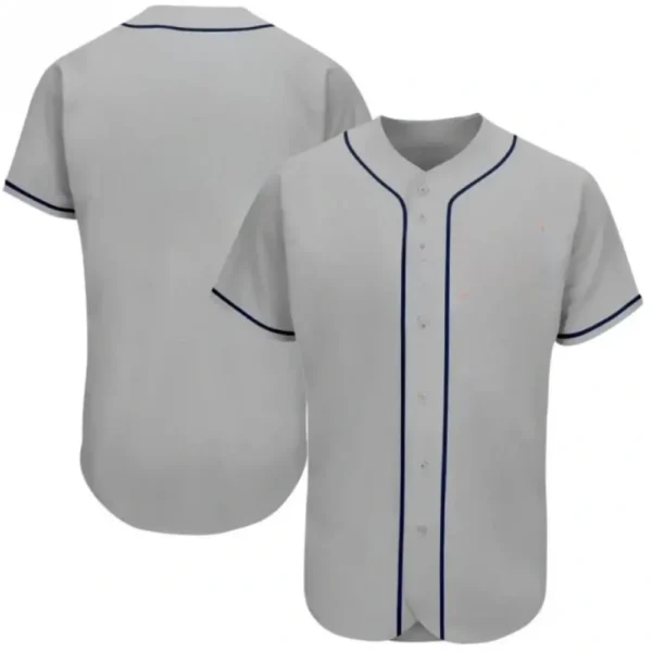 Blank Gray Baseball Jersey with Navy  Stripes