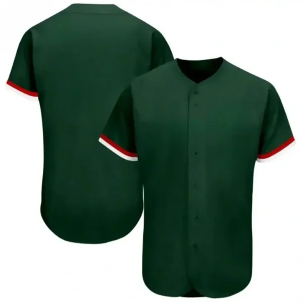 Blank Green Baseball Jersey with Red White Stripes