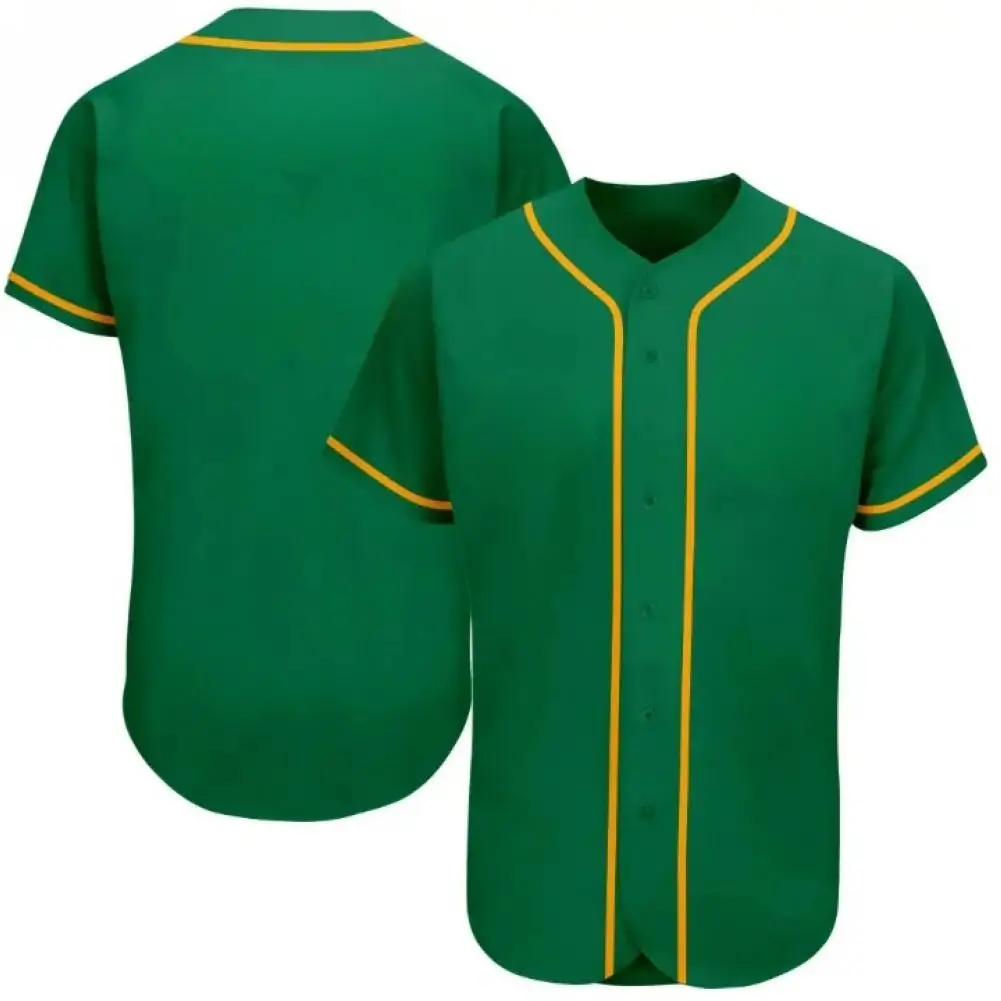 Blank Kelly Green Baseball Jersey with Gold Stripes