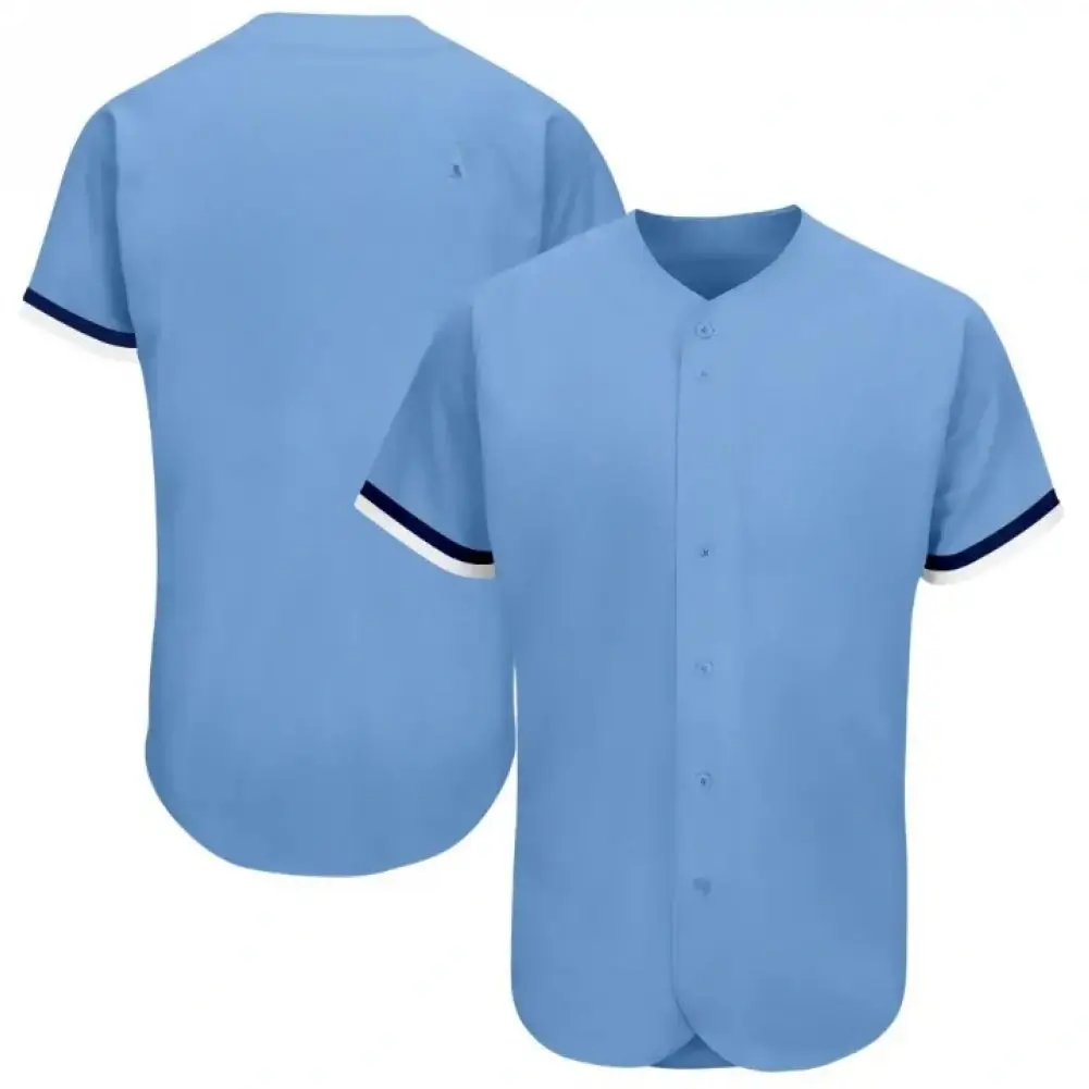 Blank Light Blue Baseball Jersey with Navy White Stripes