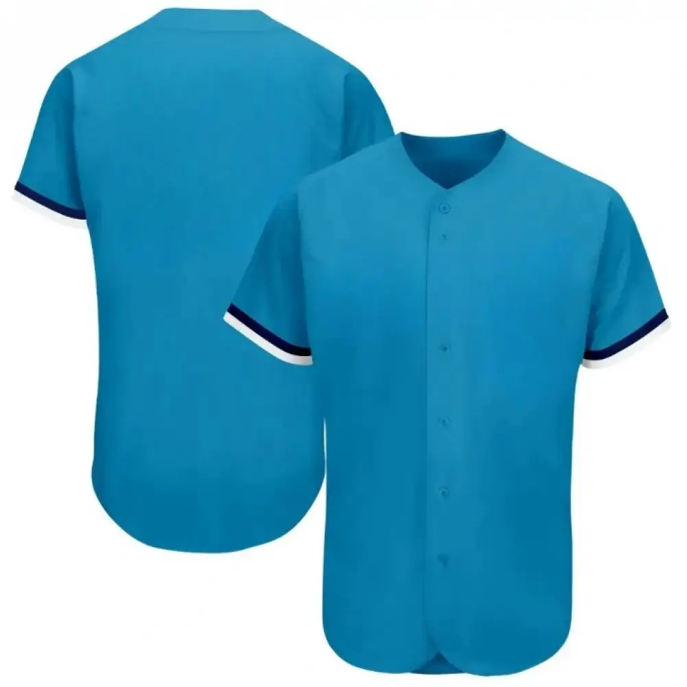Blank Panther Blue Baseball Jersey with Navy White Stripes