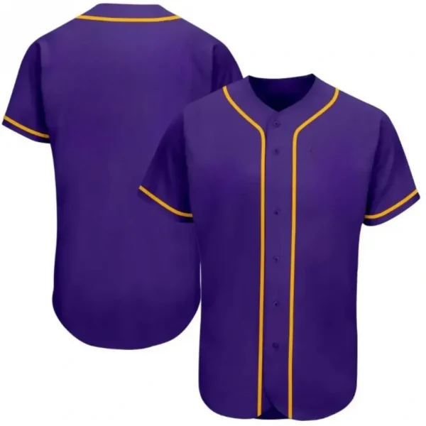 Blank Purple Baseball Jersey with Gold Stripes