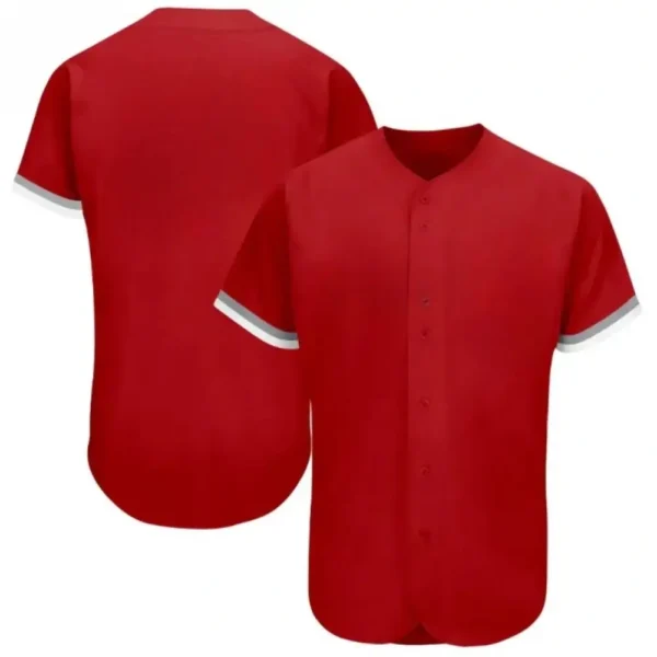 Blank Red Baseball Jersey with Gray White Stripes