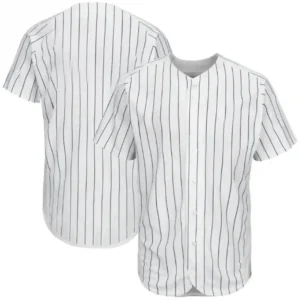 Blank White Baseball Jersey with Navy Pinstripes