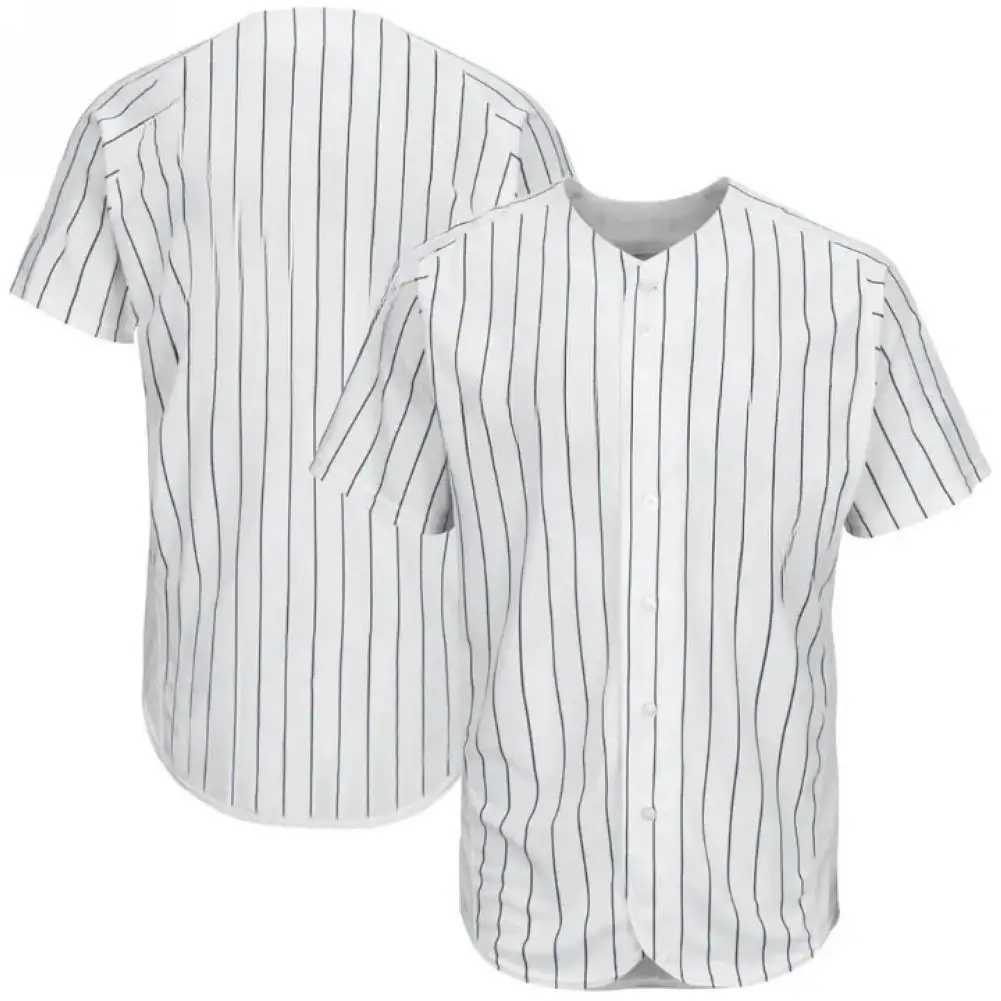Blank White Baseball Jersey with Navy Pinstripes