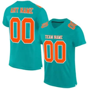 Custom Aqua Mesh Football Jersey with Orange