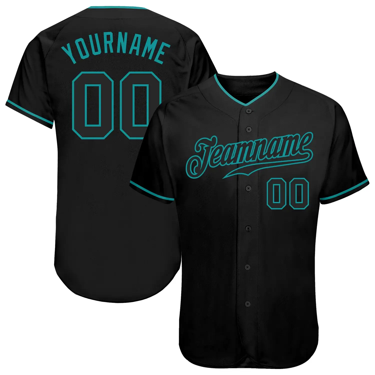 Custom Black Baseball Jersey with Black-Teal