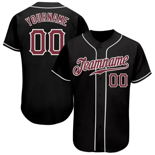 Custom Black Baseball Jersey with Burgundy-White