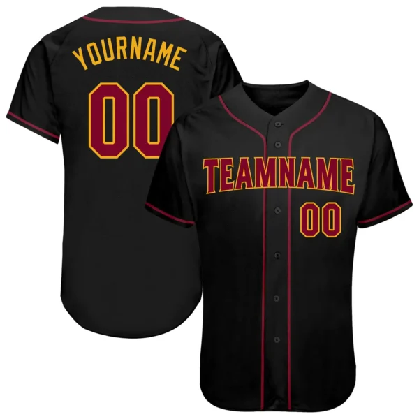 Custom Black Baseball Jersey with Crimson-Gold