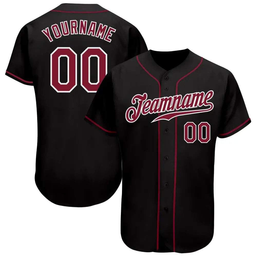 Custom Black Baseball Jersey with Crimson-White