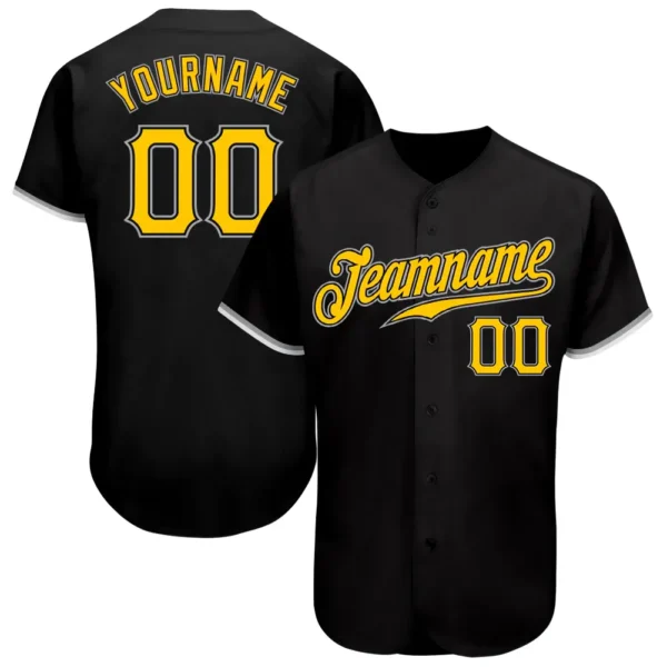 Custom Black Baseball Jersey with Gold-Gray