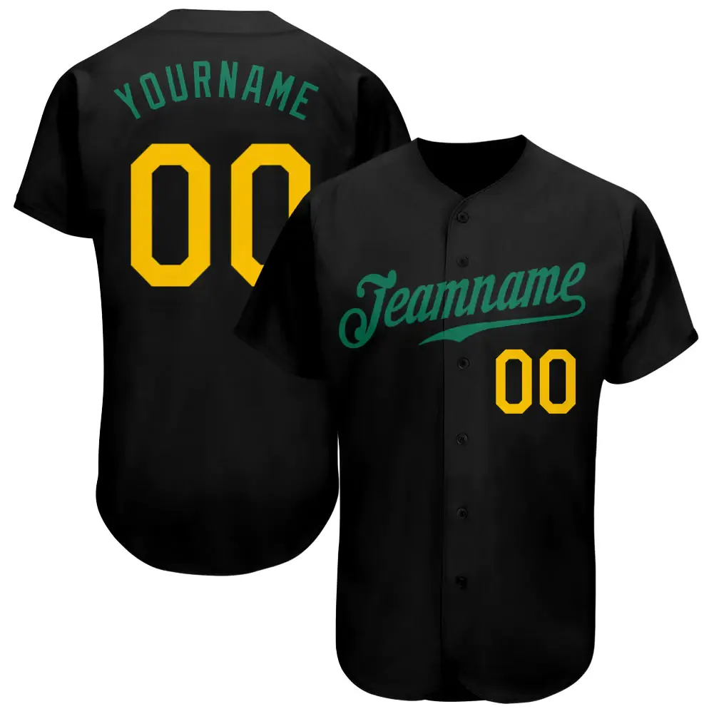 Custom Black Baseball Jersey with Gold-Kelly Geen