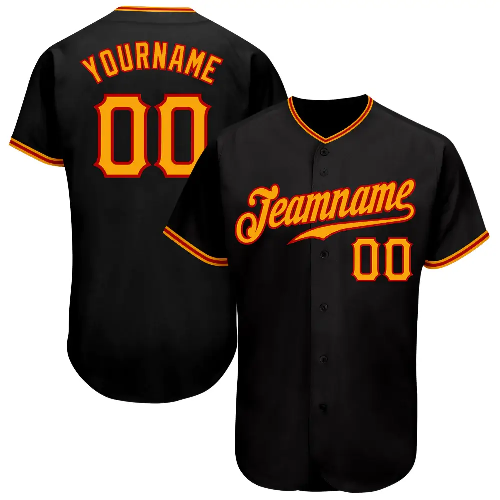 Custom Black Baseball Jersey with Gold-Red