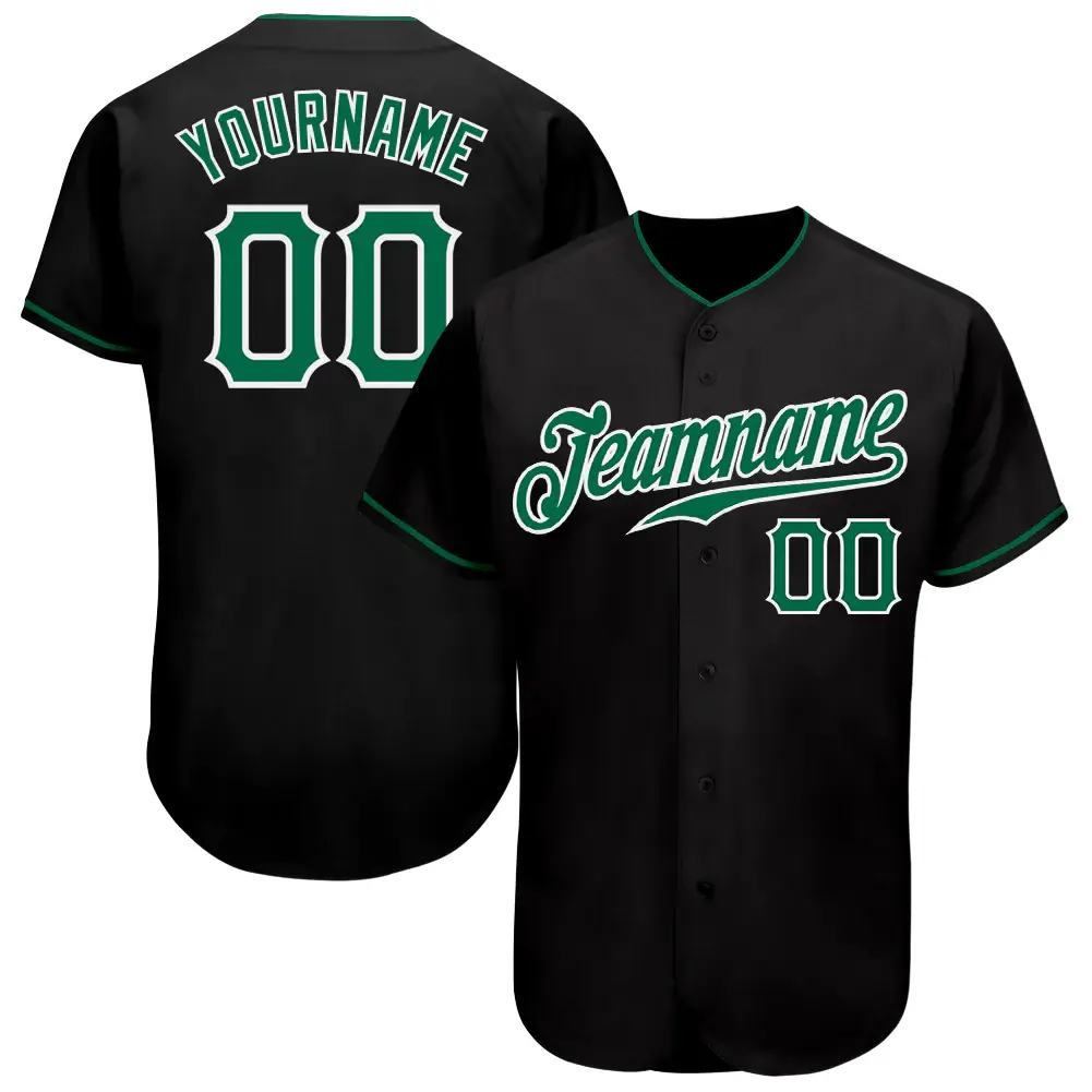 Custom Black Baseball Jersey with Kelly Green-White