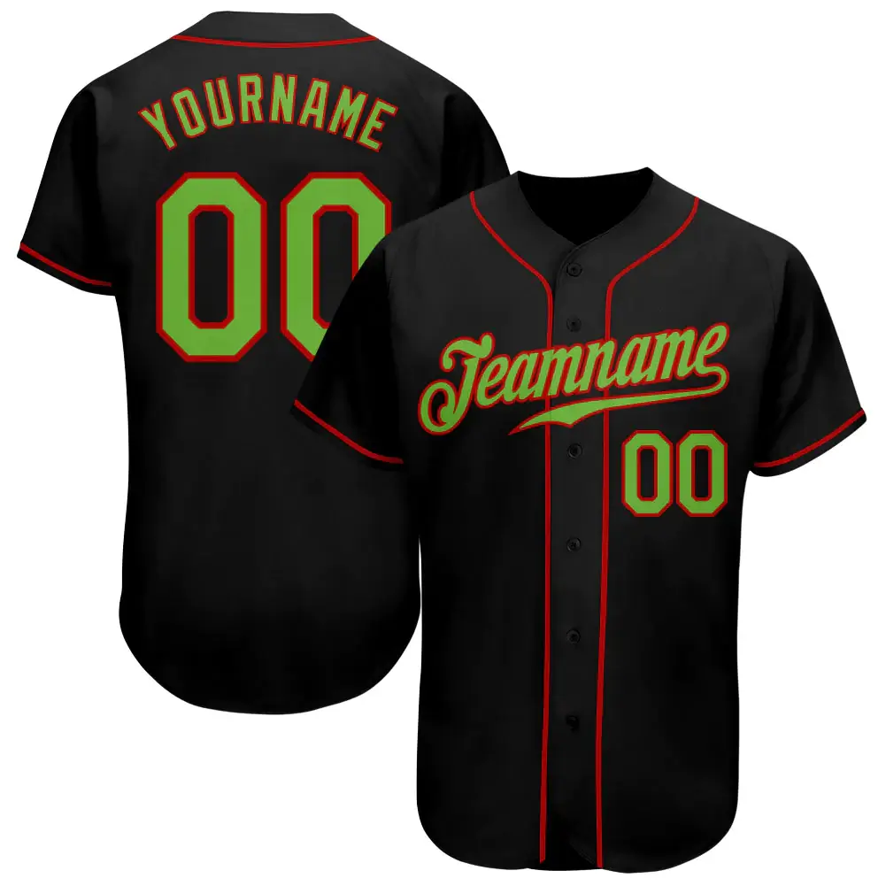 Custom Black Baseball Jersey with Neon Green-Red