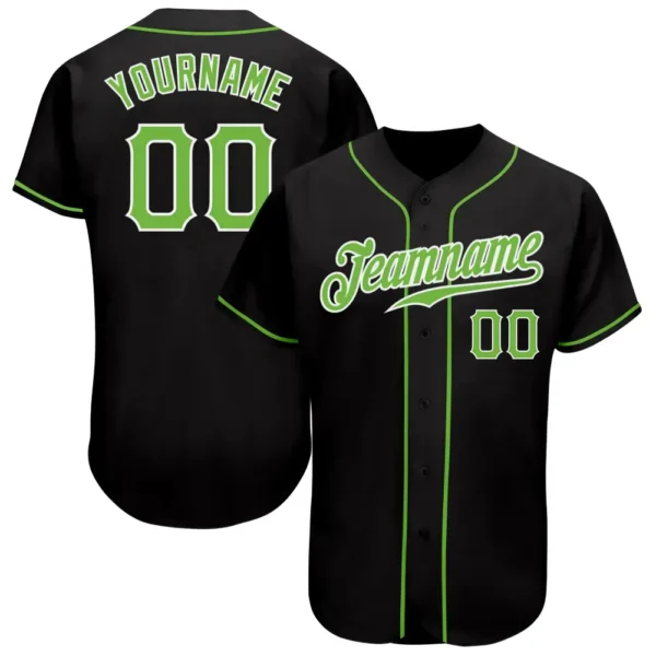 Custom Black Baseball Jersey with Neon Green-White
