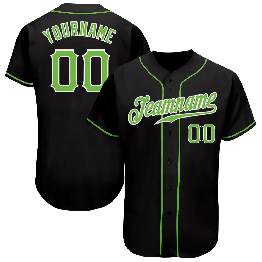 Custom Black Baseball Jersey with Neon Green-White