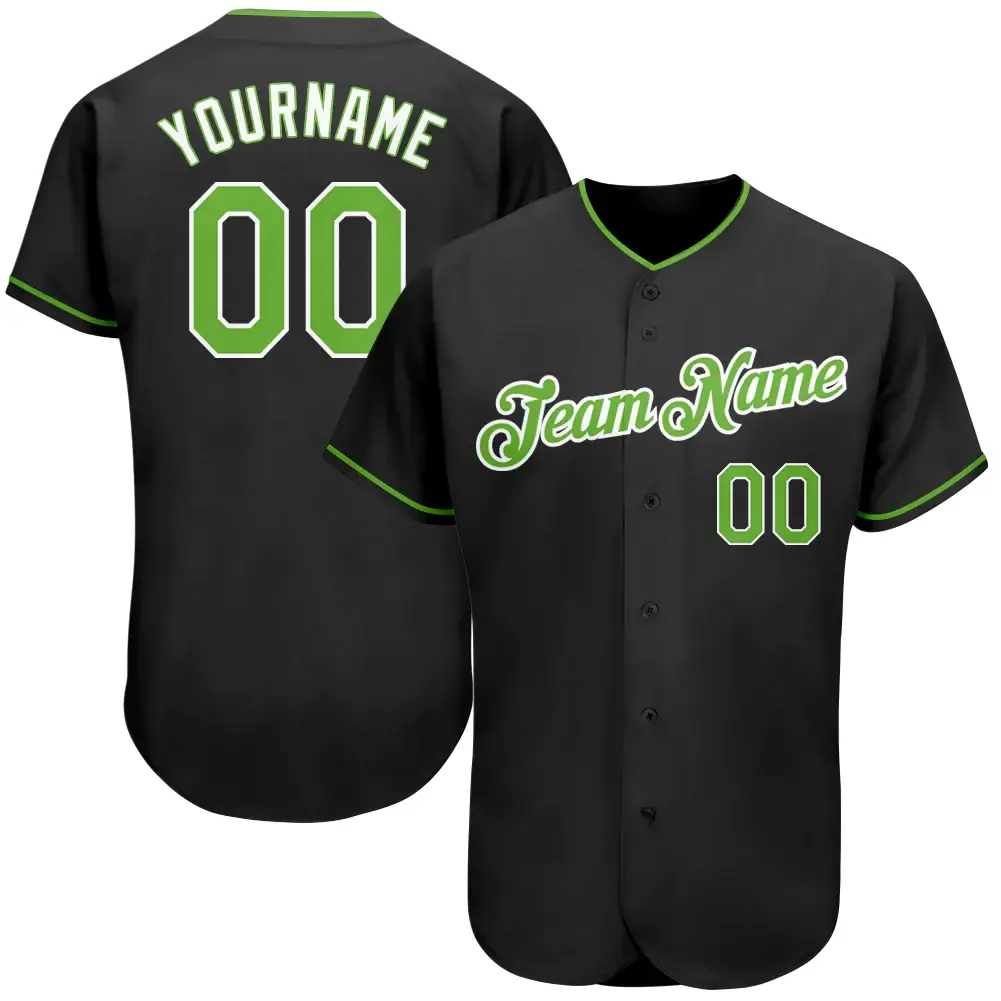 Custom Black Baseball Jersey with Neon Green-White