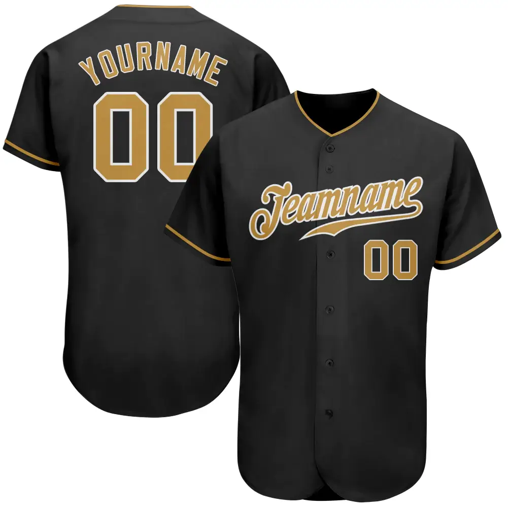 Custom Black Baseball Jersey with Old Gold-White