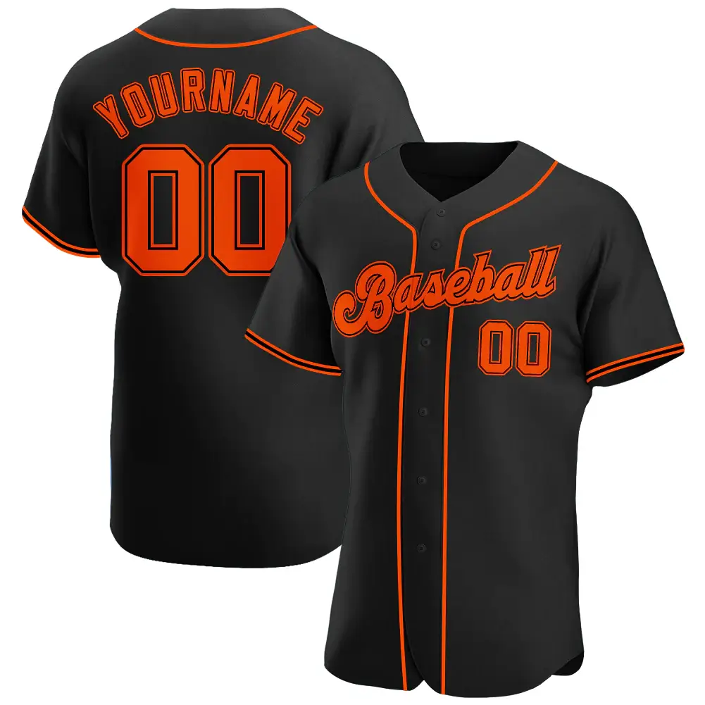 Custom Black Baseball Jersey with Orange-Black