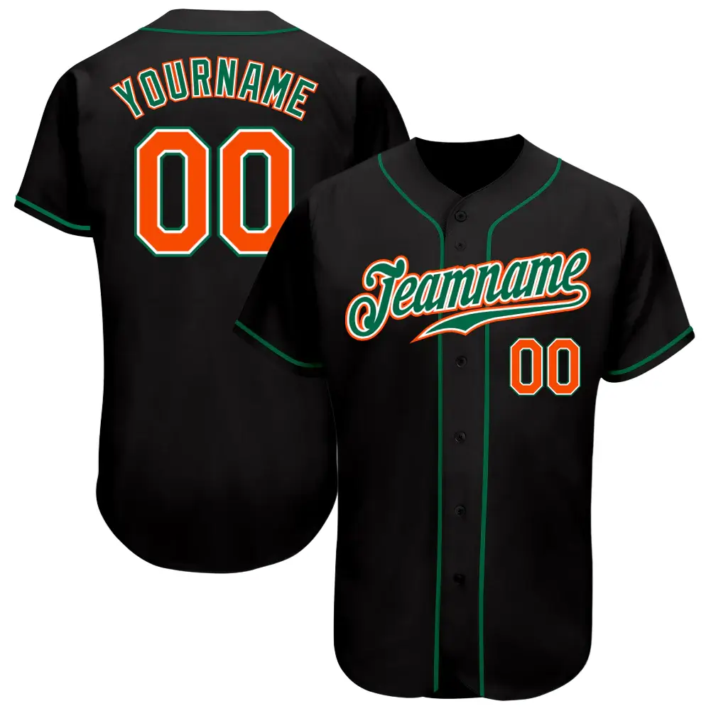 Custom Black Baseball Jersey with Orange-Kelly Green
