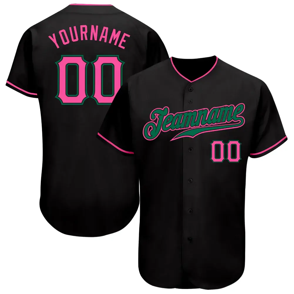 Custom Black Baseball Jersey with Pink-Kelly Green