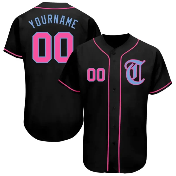 Custom Black Baseball Jersey with Pink-Light Blue