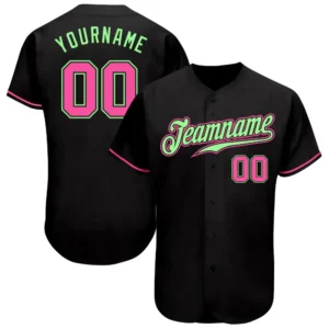 Custom Black Baseball Jersey with Pink-Pea-Green