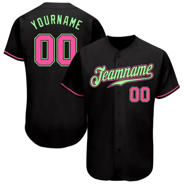 Custom Black Baseball Jersey with Pink-Pea-Green