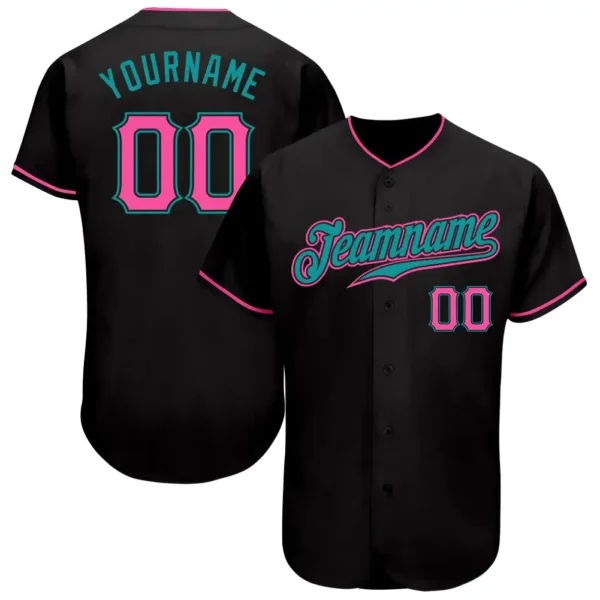 Custom Black Baseball Jersey with Pink-Teal