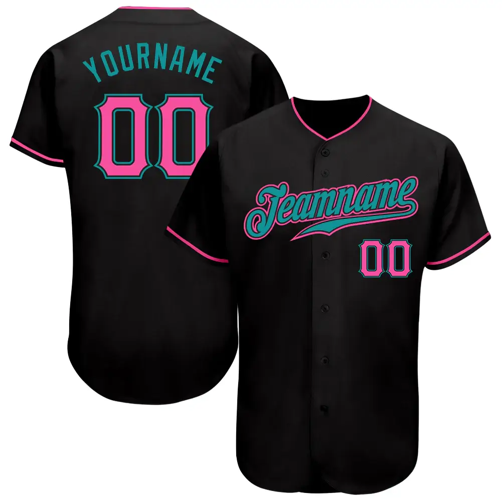 Custom Black Baseball Jersey with Pink-Teal