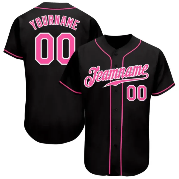 Custom Black Baseball Jersey with Pink-White