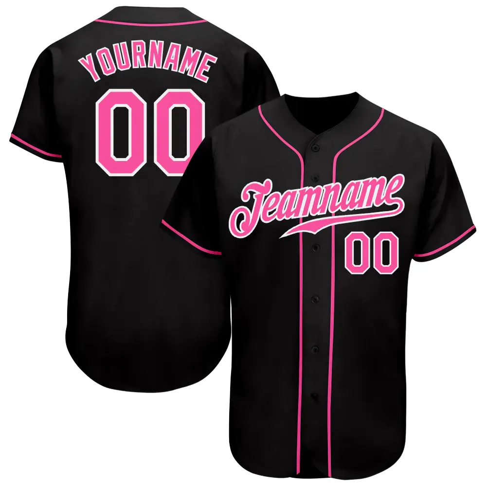Custom Black Baseball Jersey with Pink-White