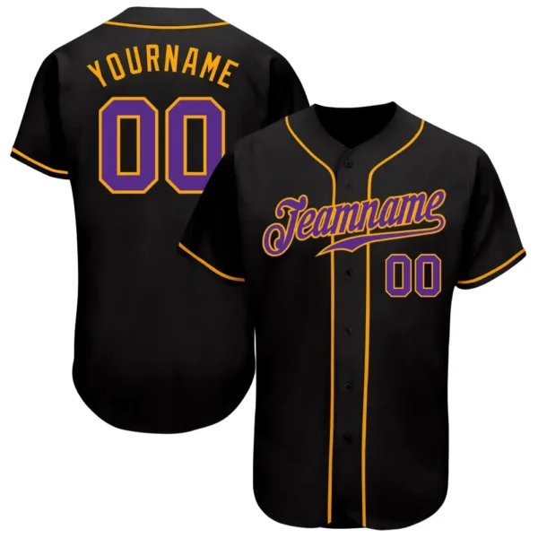 Custom Black Baseball Jersey with Purple-Gold