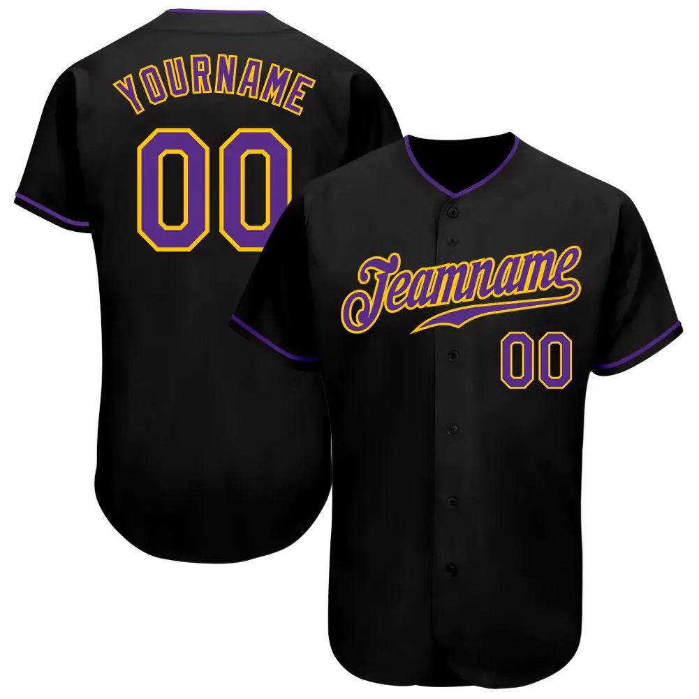 Custom Black Baseball Jersey with Purple-Gold