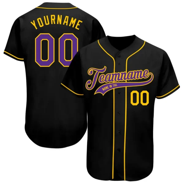 Custom Black Baseball Jersey with Purple-Gold