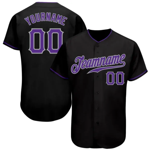 Custom Black Baseball Jersey with Purple-Gray