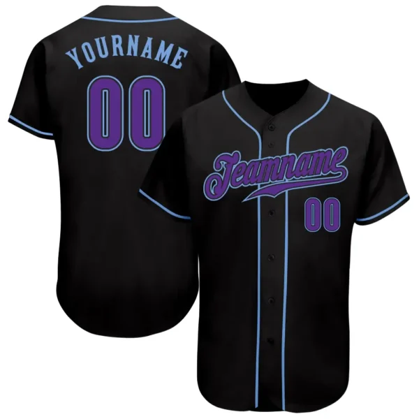 Custom Black Baseball Jersey with Purple-Light Blue