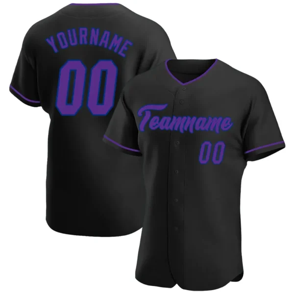Custom Black Baseball Jersey with Purple-Royal
