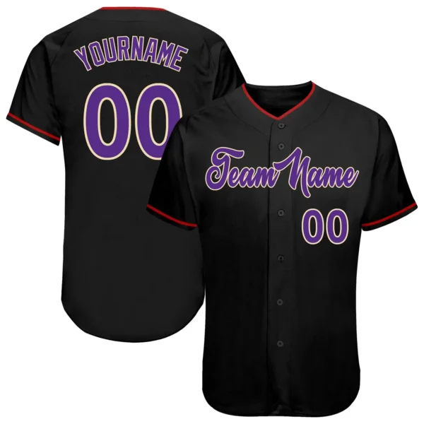 Custom Black Baseball Jersey with Purple-White