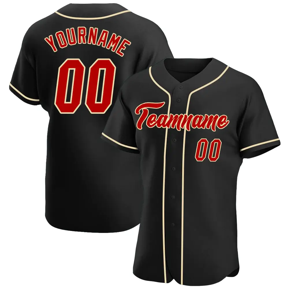Custom Black Baseball Jersey with Red-Cream