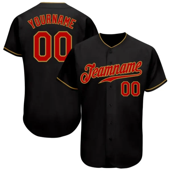 Custom Black Baseball Jersey with Red-Old Gold