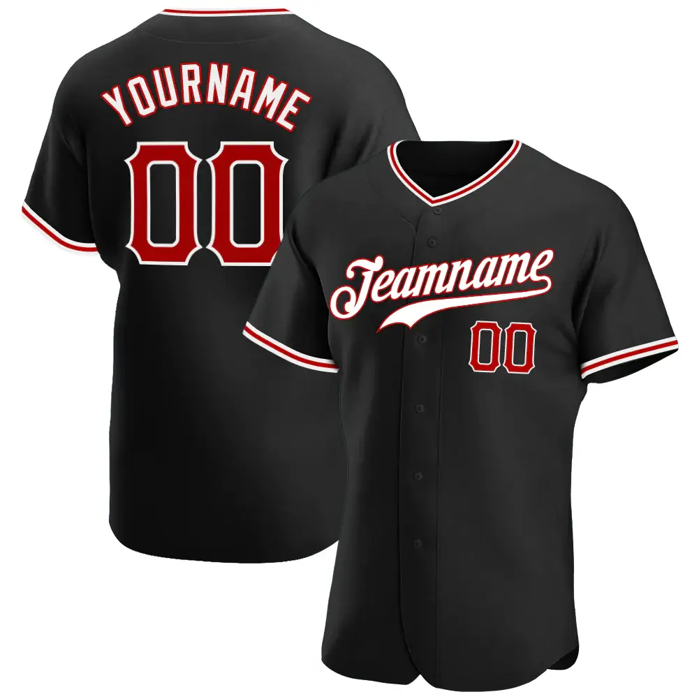 Custom Black Baseball Jersey with Red-White