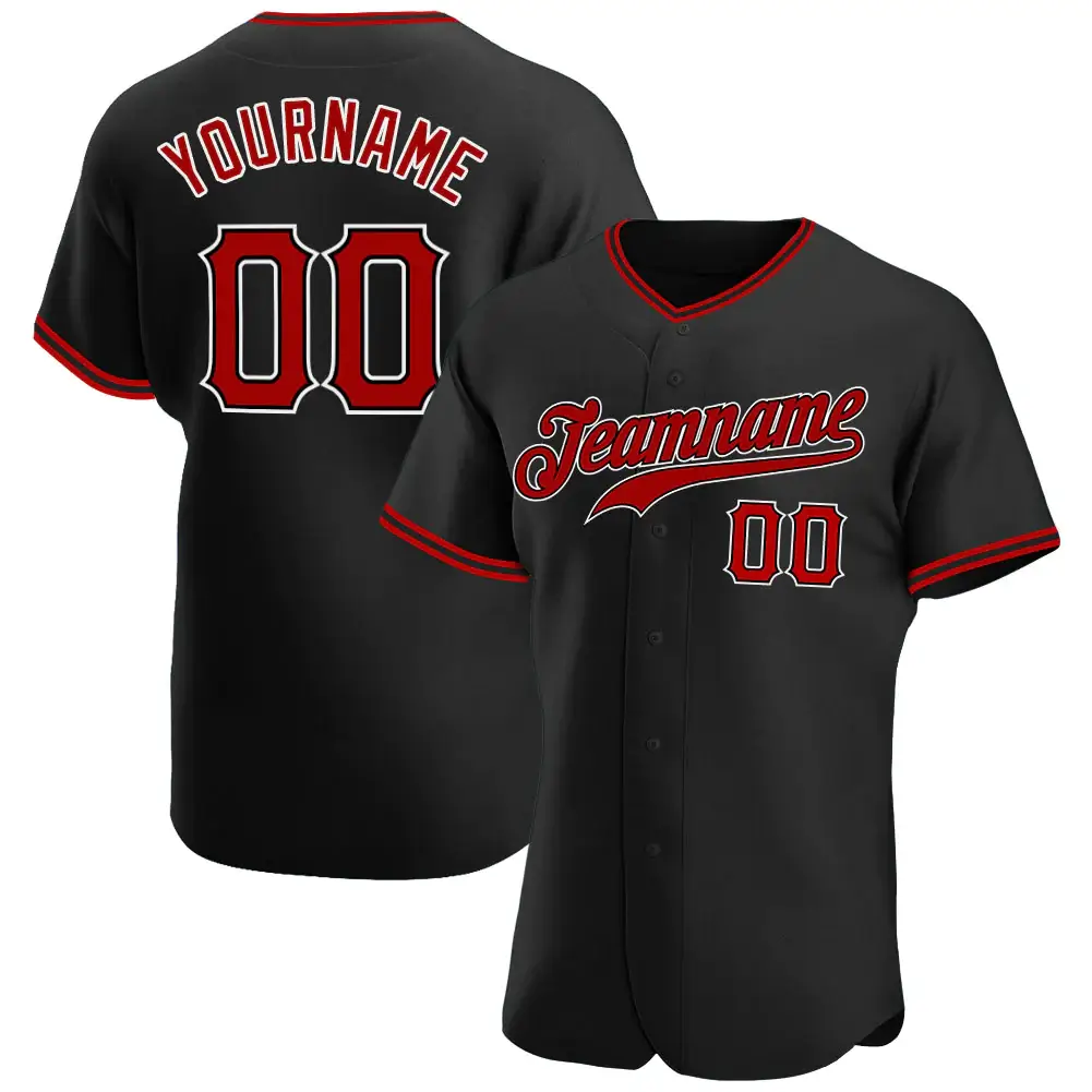 Custom Black Baseball Jersey with Red-White