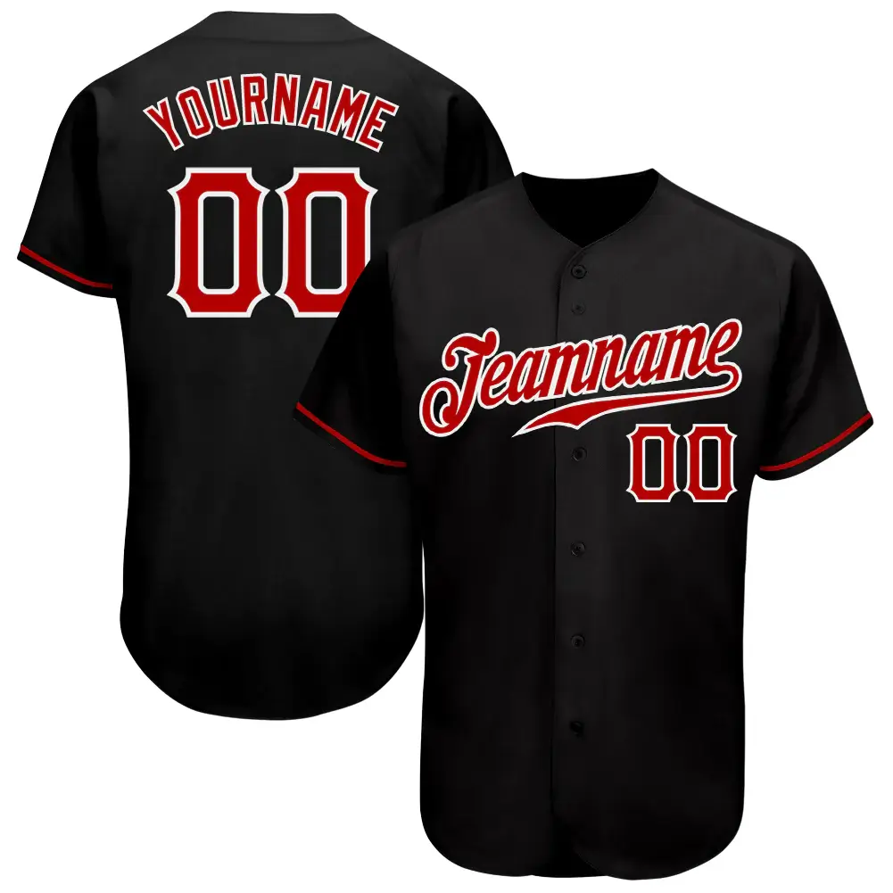 Custom Black Baseball Jersey with Red-White