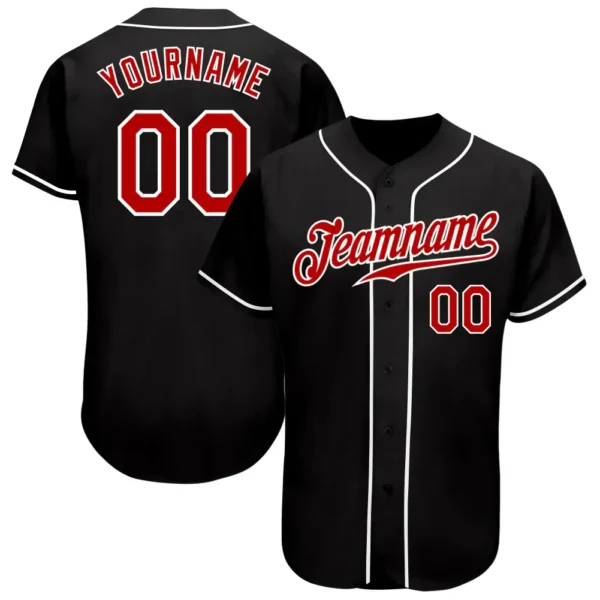 Custom Black Baseball Jersey with Red-White